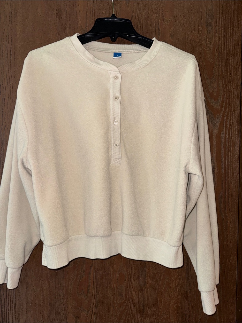 Old Navy Cream Henley Fleece Pullover Sweatshirt